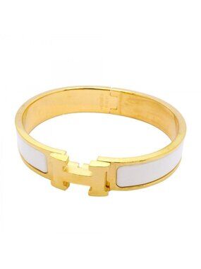 Hermes Bangle Clic Clac PM Gold Plated White Bracelet